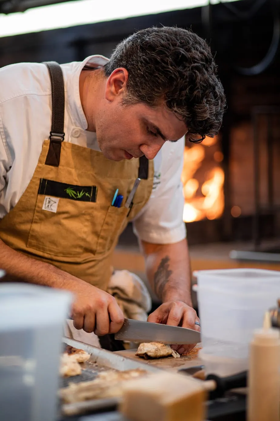 chef slicing meat